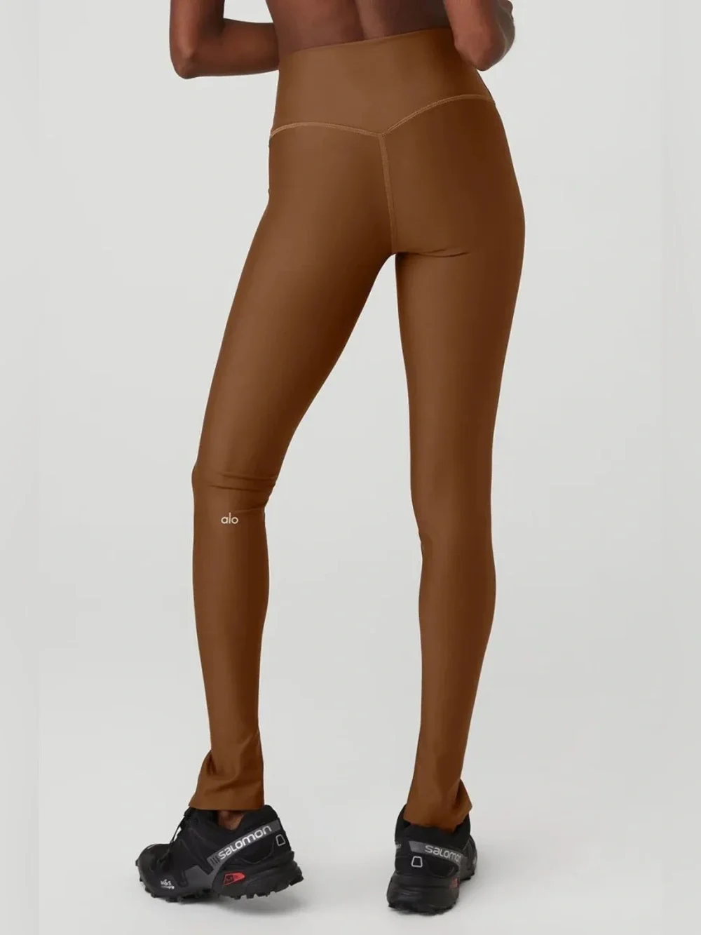 Alo Yoga Airlift High-Waist Elongated Flutter Split Hem Leggings Cinnamon Brown